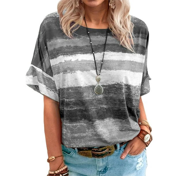 Short Sleeve Casual Tunic T-Shirts Tops