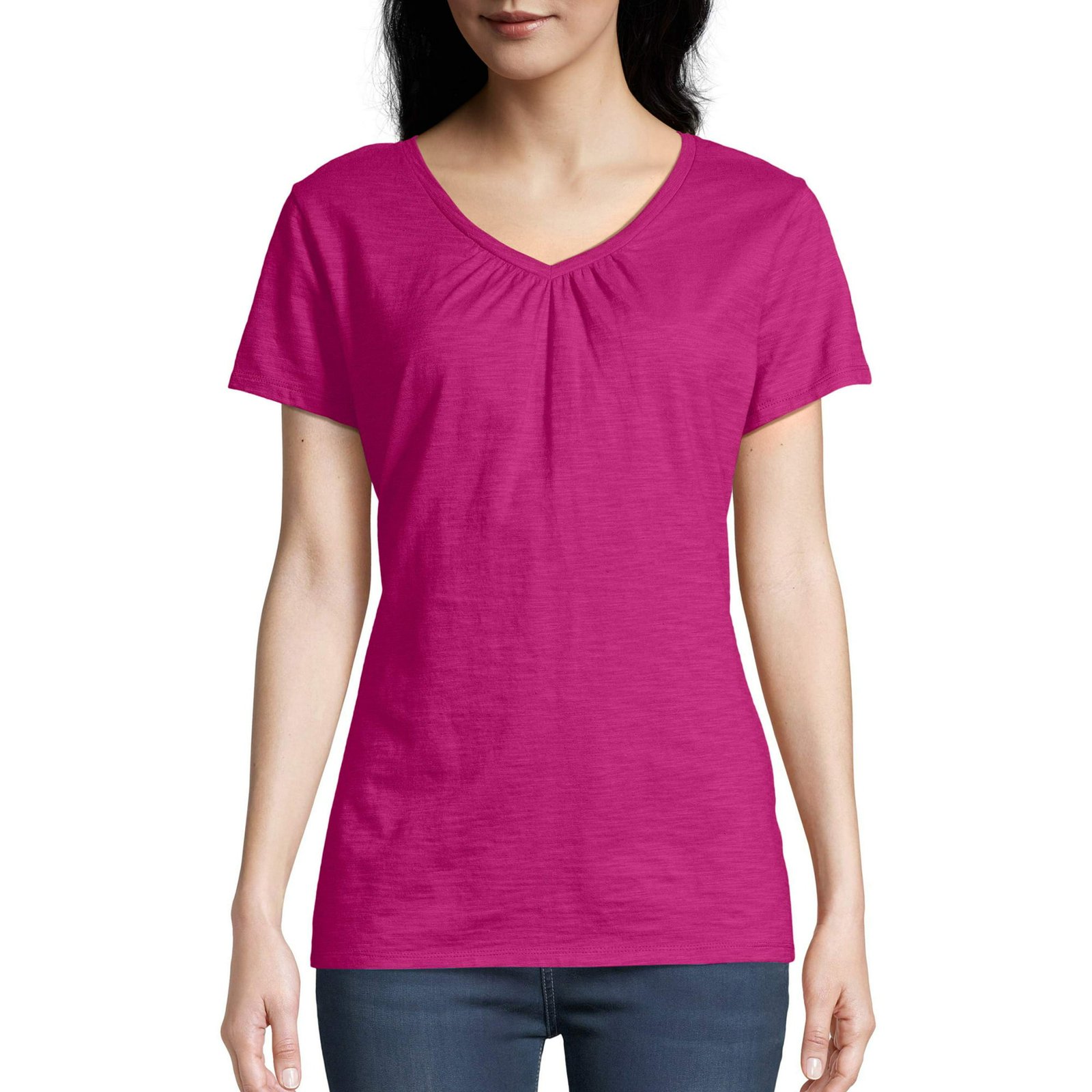 Women’s Slub Shirred V-Neck T-Shirt